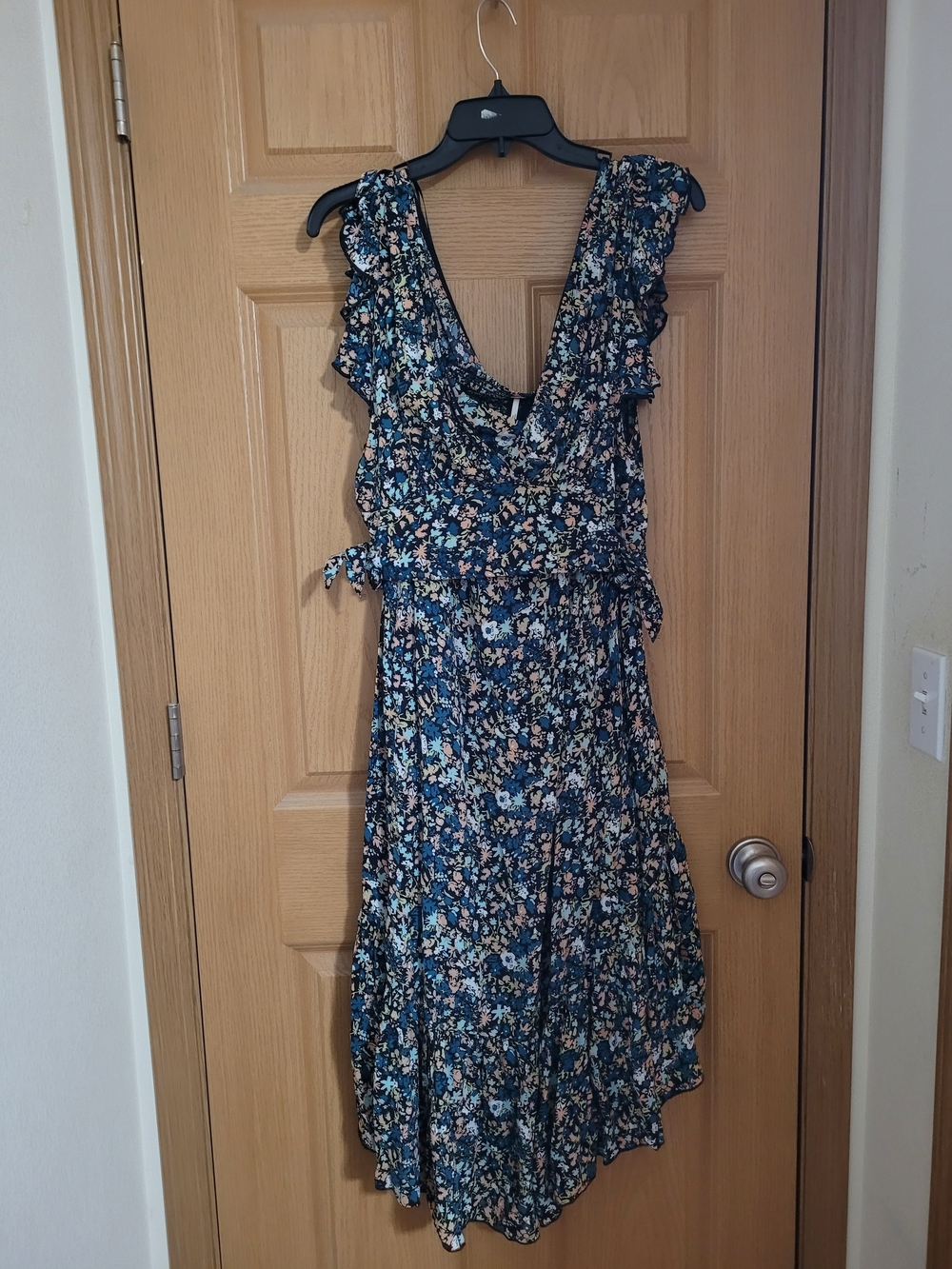 Free People Pretty Daze Medium V-Neck Black Floral Ruffle Top And Skirt Set